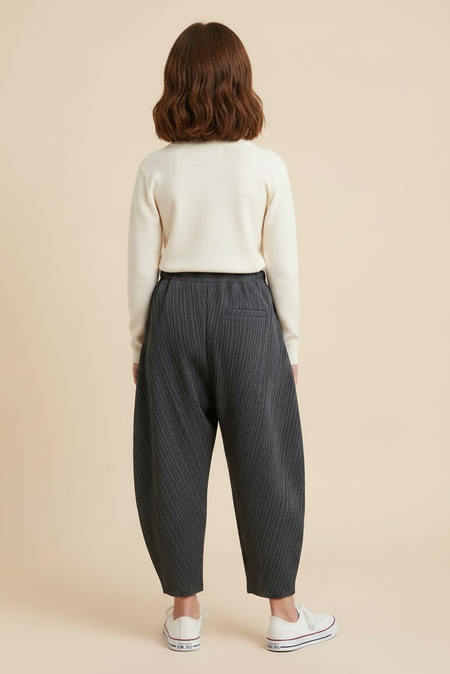 Pantalon À Pince Gris Plissé Ample Décontracté Enfant - Polyester - vue 2