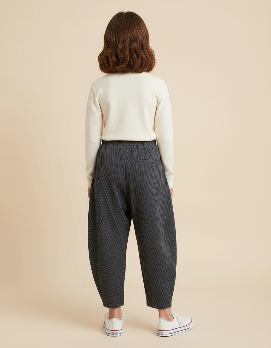 Pantalon À Pince Gris Plissé Ample Décontracté Enfant - Polyester - vue 2