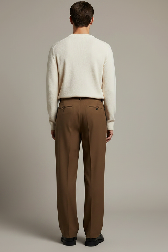 Pantalon À Pince Marron Plissé Ample Élégant Homme - Gabardine - vue 2