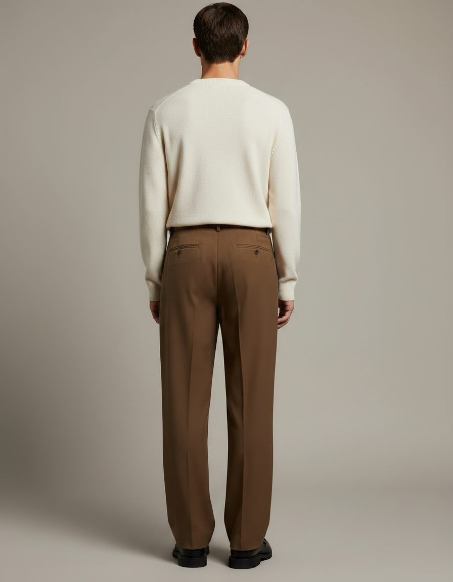 Pantalon À Pince Marron Plissé Ample Élégant Homme - Gabardine - vue 2