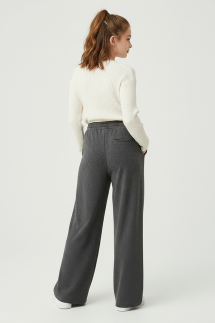 Pantalon À Pince Gris Foncé Droit Ample Décontracté Femme - Molleton - vue 2