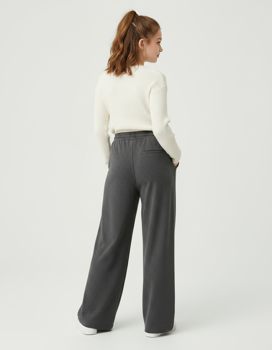 Pantalon À Pince Gris Foncé Droit Ample Décontracté Femme - Molleton - vue 2