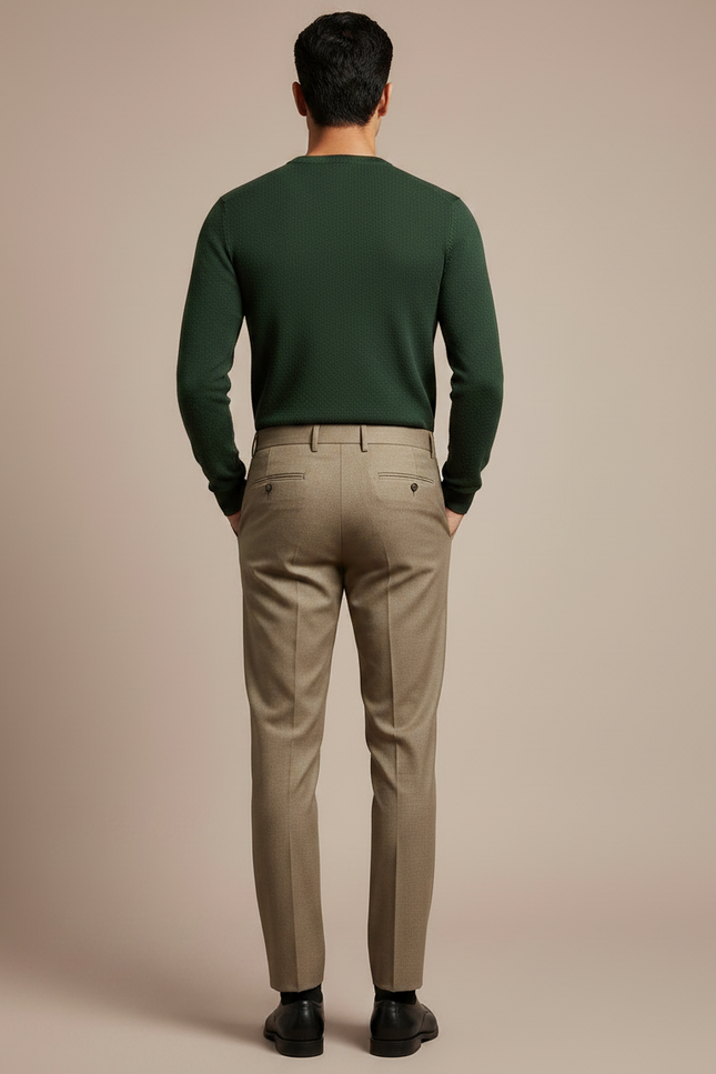 Pantalon À Pince Marron Clair Plissé Droit Élégant Homme - Gabardine - vue 2