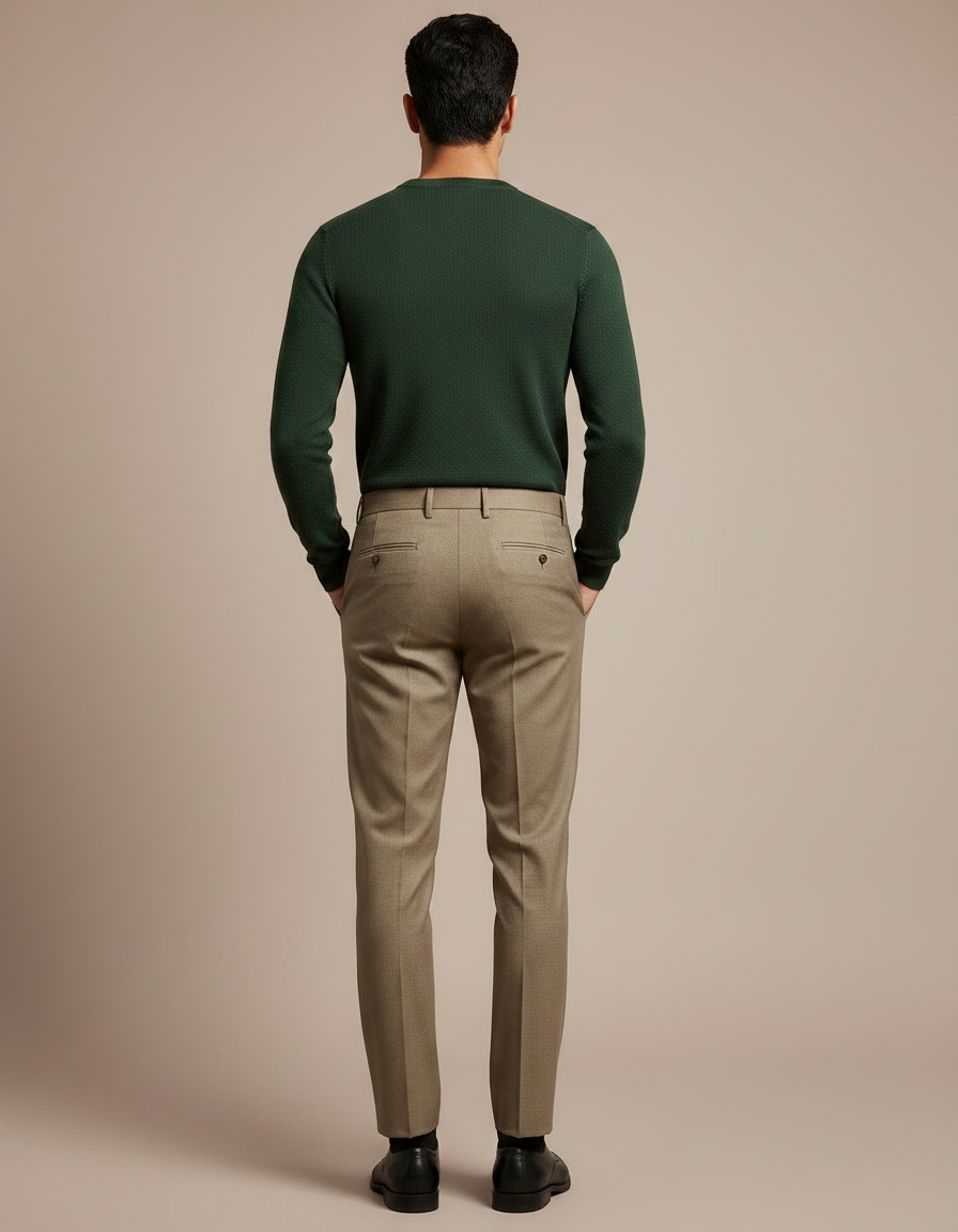 Pantalon À Pince Marron Clair Plissé Droit Élégant Homme - Gabardine - vue 2