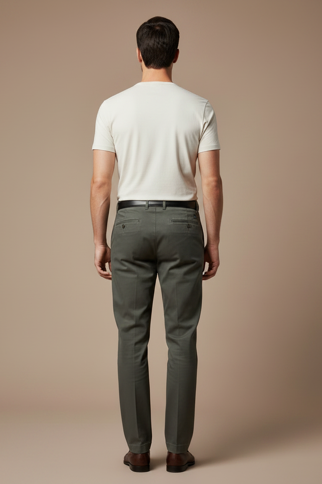 Pantalon À Pince Kaki Plissé Homme Coton Décontracté - vue 2