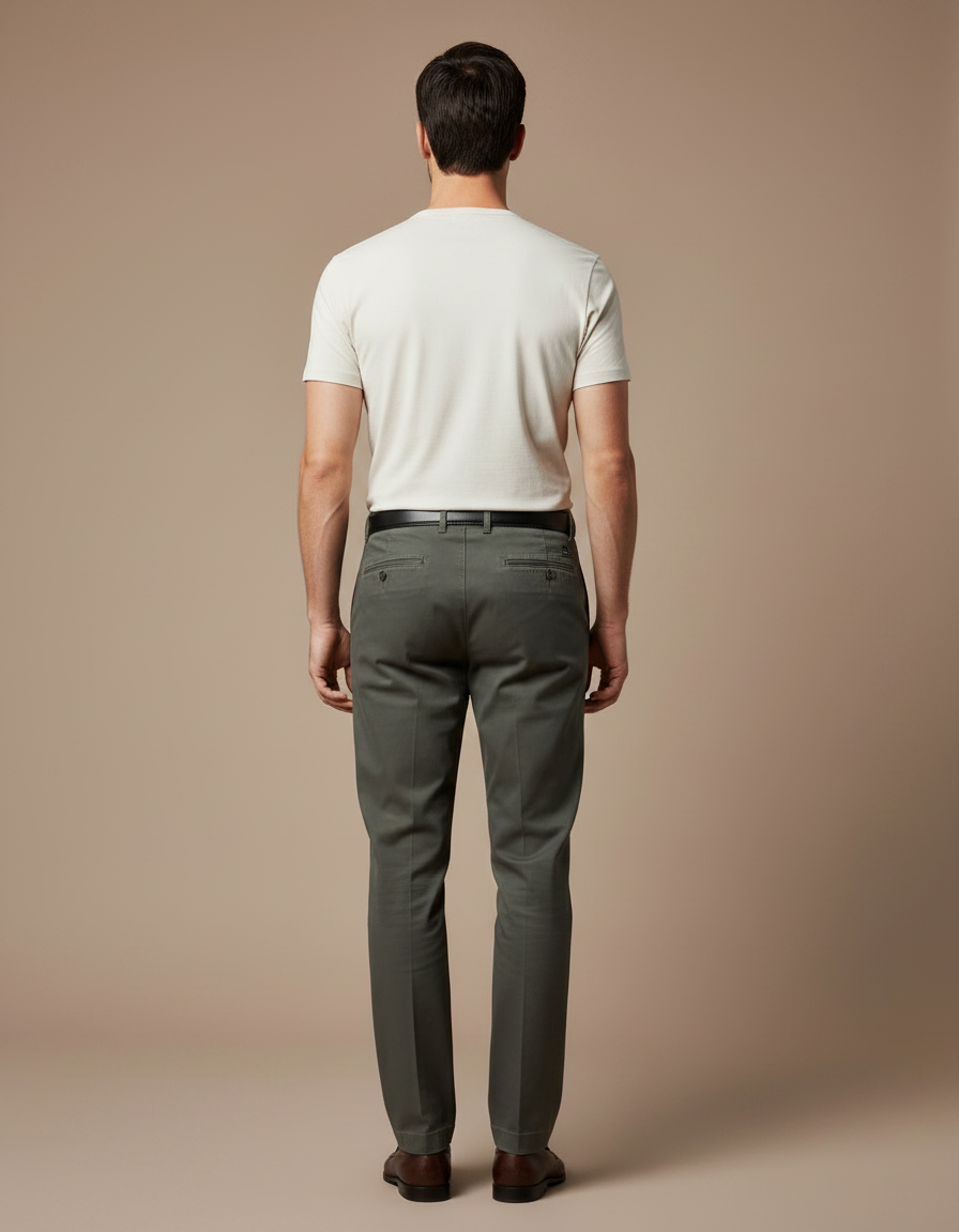 Pantalon À Pince Kaki Plissé Homme Coton Décontracté - vue 2