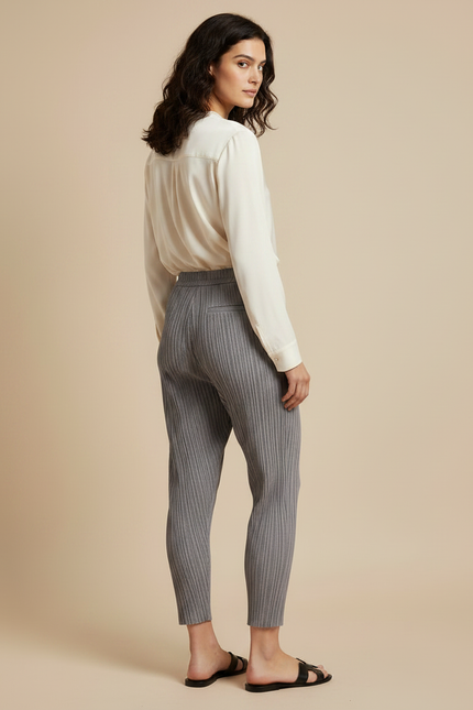 Pantalon À Pince Gris Plissé Ample Fluide Femme - Polyester - vue 2
