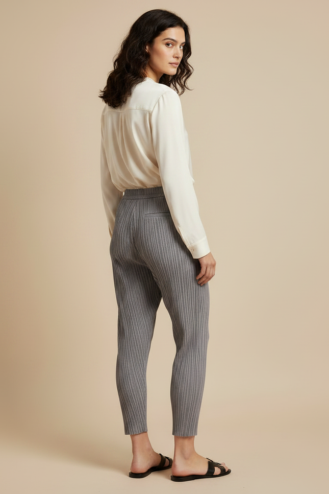 Pantalon À Pince Gris Plissé Ample Fluide Femme - Polyester - vue 2