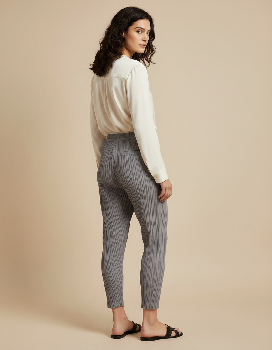 Pantalon À Pince Gris Plissé Ample Fluide Femme - Polyester - vue 2