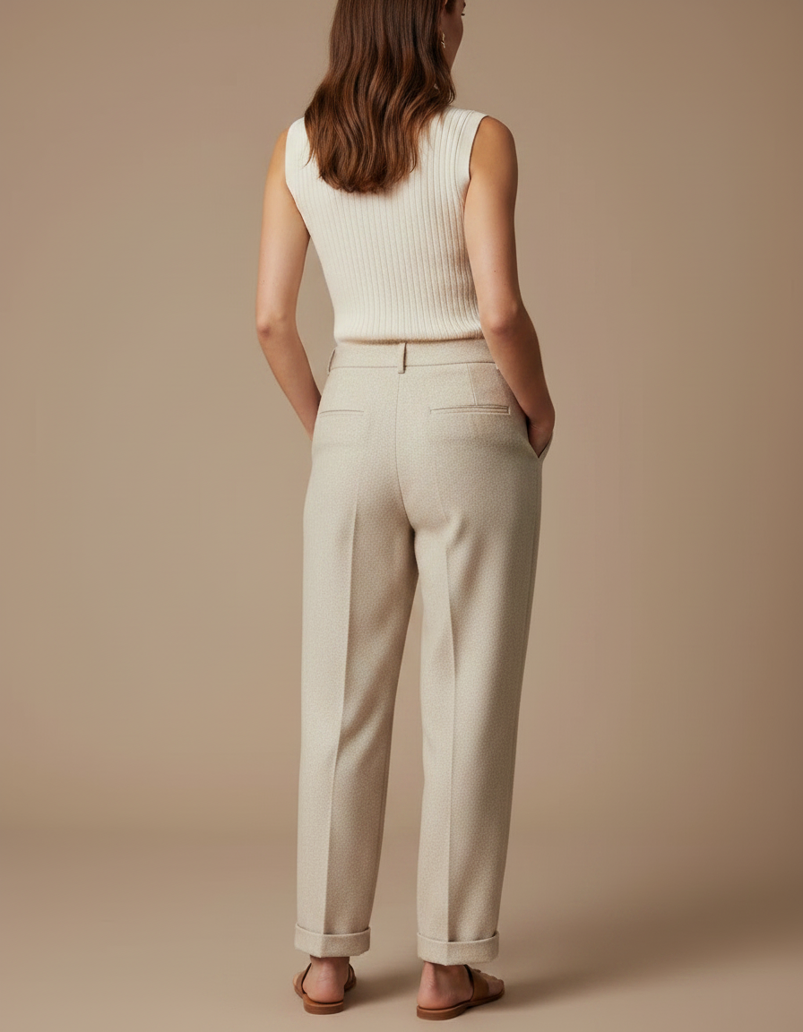 Pantalon À Pince Beige Tweed Droit Ample Décontracté - vue 2
