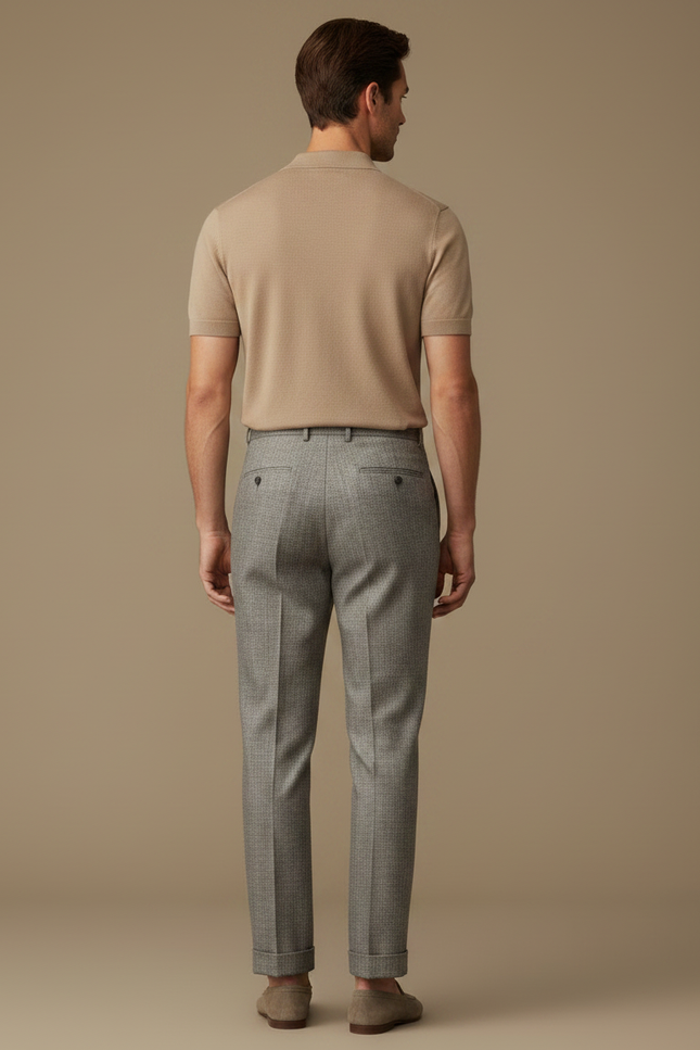 Pantalon À Pince Gris Plissé Droit Homme Élégant - Laine - vue 2