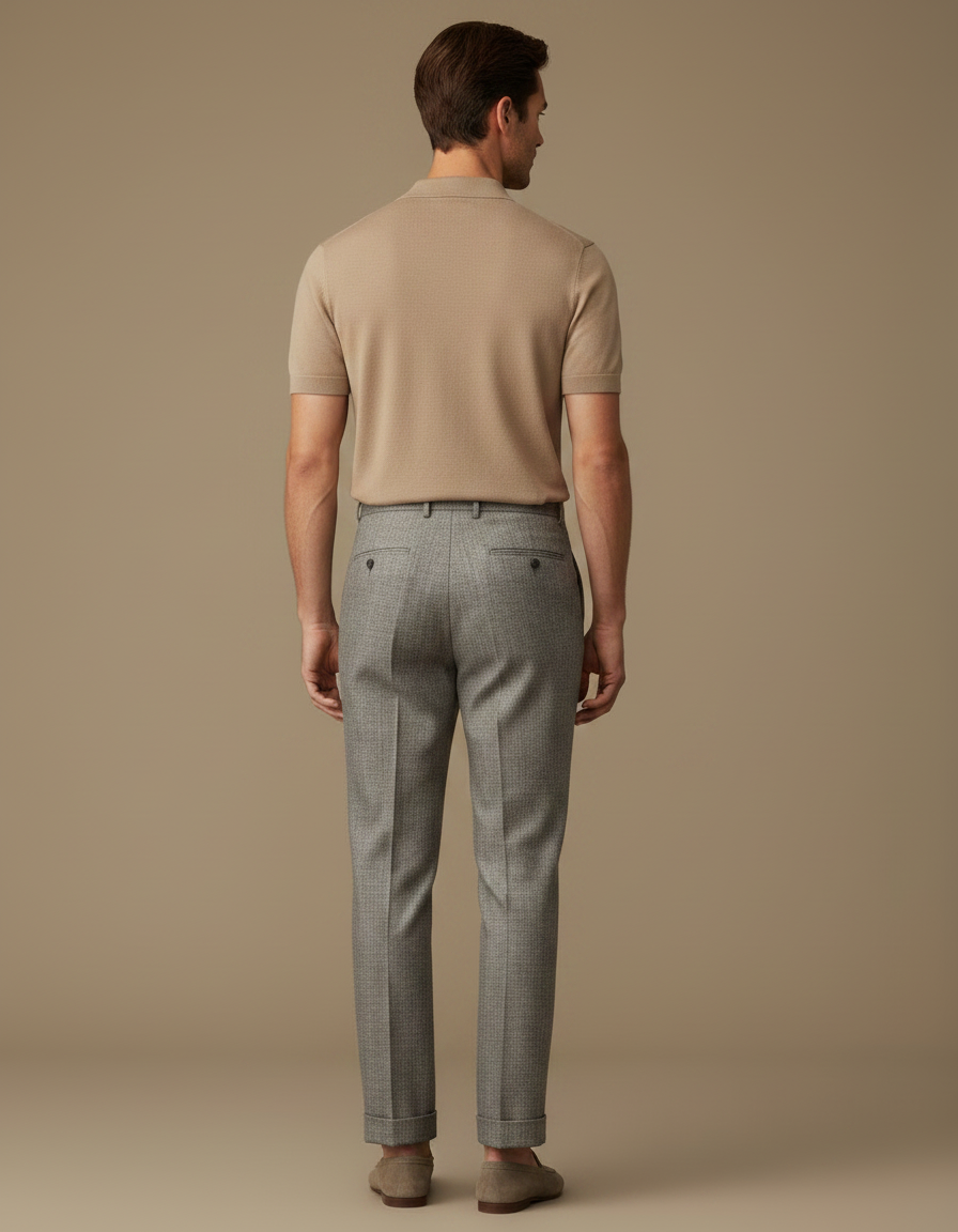 Pantalon À Pince Gris Plissé Droit Homme Élégant - Laine - vue 2
