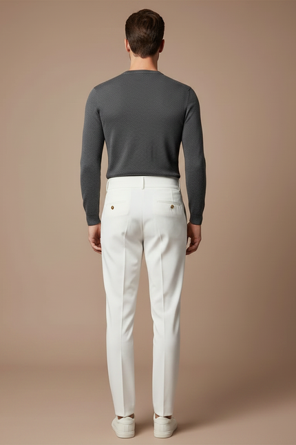 Pantalon À Pince Blanc Taille Haute Plissé Élégant - Gabardine - vue 2