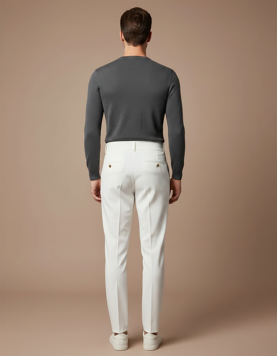 Pantalon À Pince Blanc Taille Haute Plissé Élégant - Gabardine - vue 2