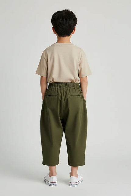 Pantalon À Pince Kaki Ample Décontracté Enfant Coton - vue 2