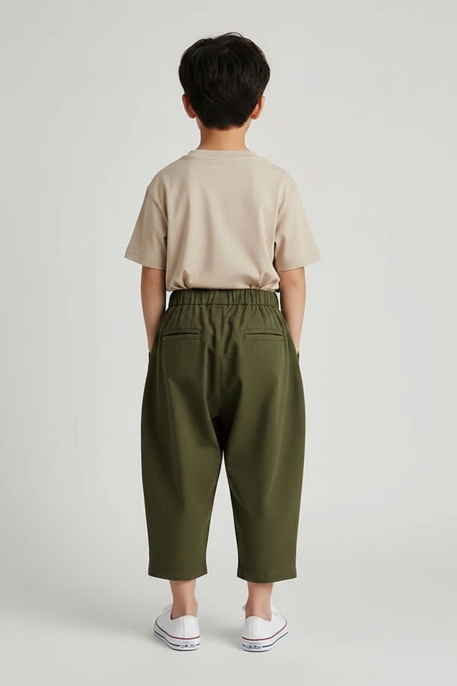 Pantalon À Pince Kaki Ample Décontracté Enfant Coton - vue 2