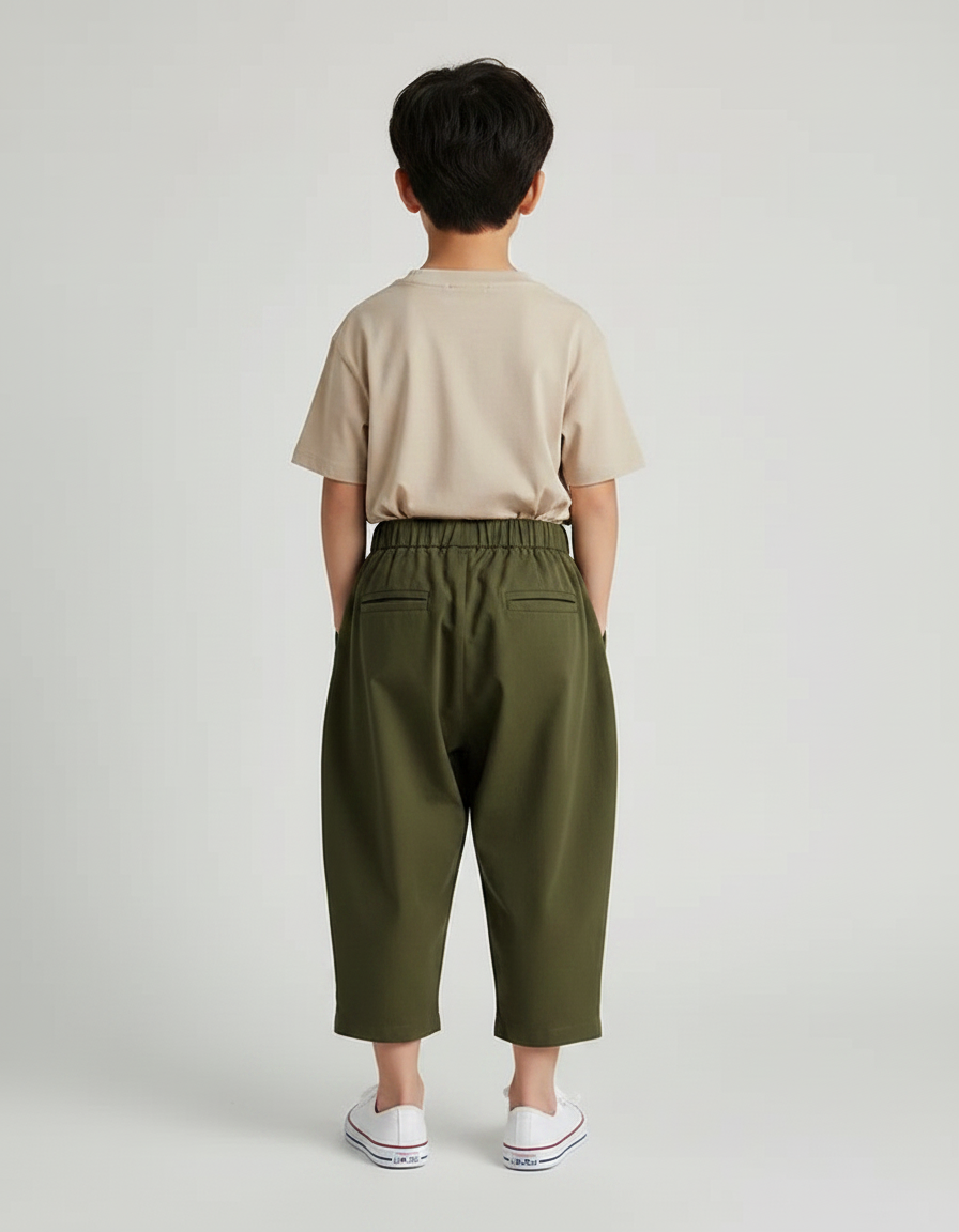 Pantalon À Pince Kaki Ample Décontracté Enfant Coton - vue 2