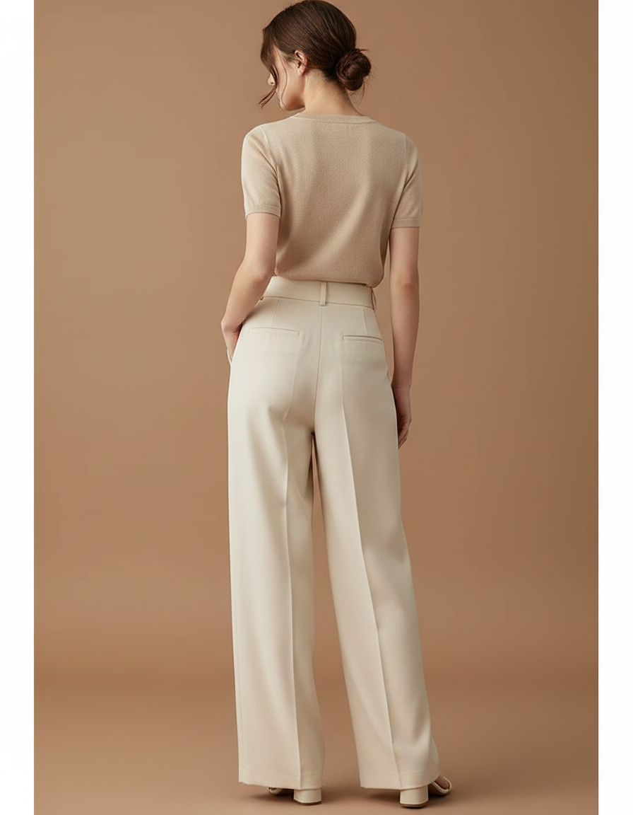 Pantalon À Pince Crème Fluide Ample Élégant Femme - Beige Viscose - vue 2