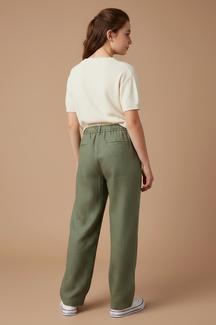 Pantalon À Pince Kaki Lin Cordon Ample Fille - vue 2