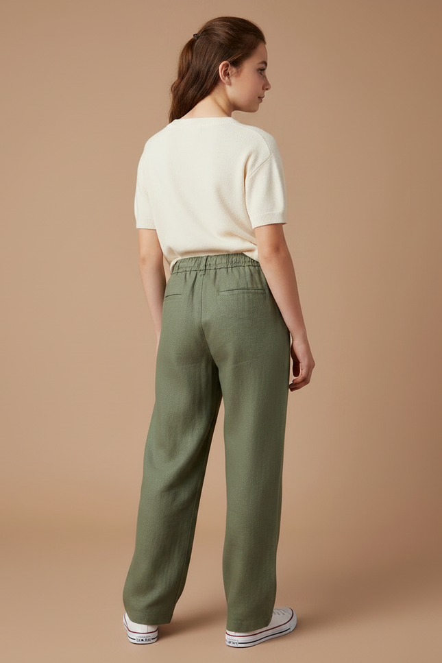 Pantalon À Pince Kaki Lin Cordon Ample Fille - vue 2