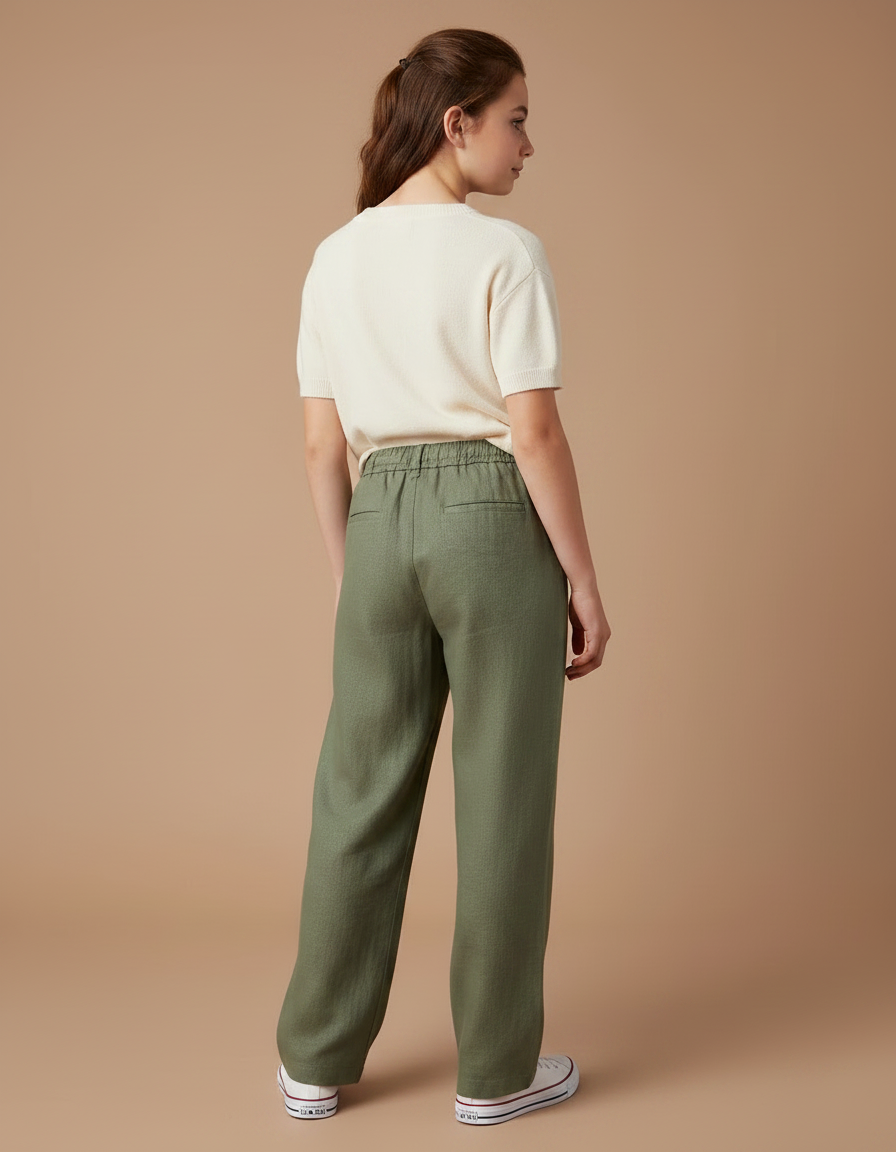 Pantalon À Pince Kaki Lin Cordon Ample Fille - vue 2