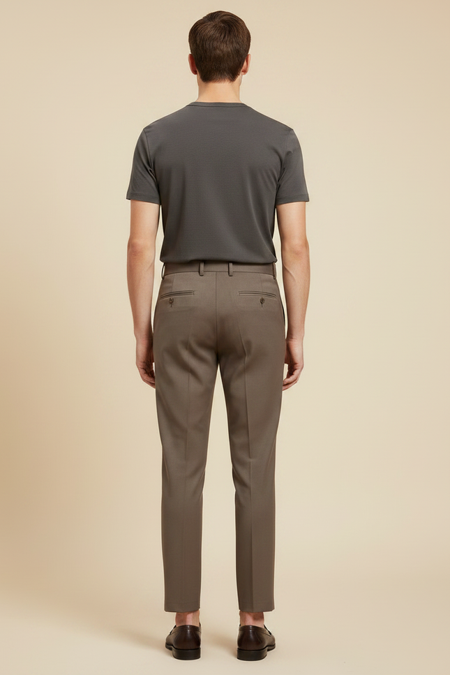 Pantalon À Pince Marron Plissé Slim Business Homme - Gabardine - vue 2