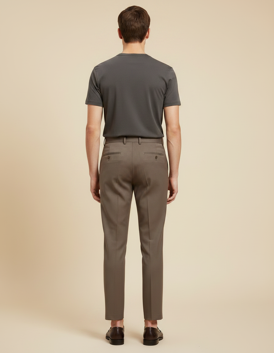 Pantalon À Pince Marron Plissé Slim Business Homme - Gabardine - vue 2