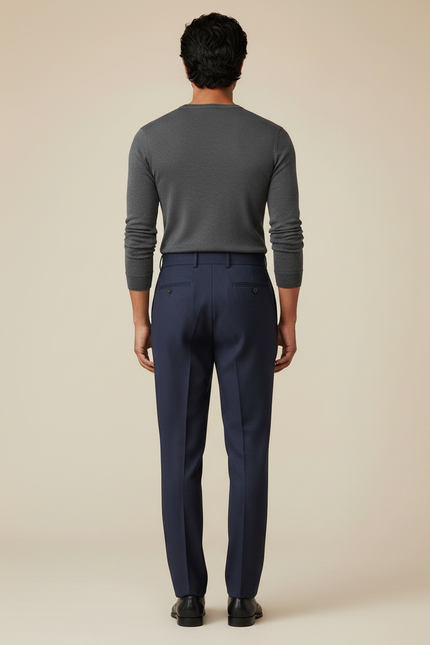 Pantalon À Pince Bleu Marine Plissé Élégant Droit Homme - Laine - vue 2