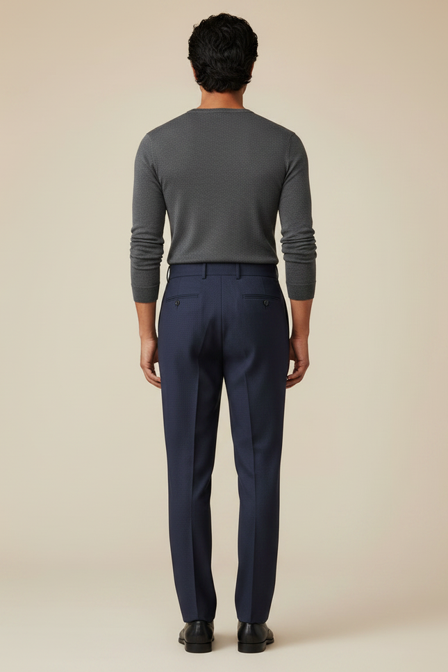 Pantalon À Pince Bleu Marine Plissé Élégant Droit Homme - Laine - vue 2