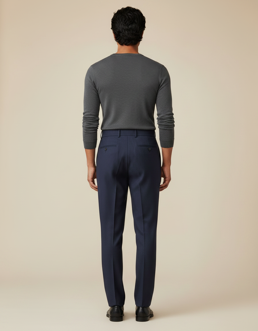 Pantalon À Pince Bleu Marine Plissé Élégant Droit Homme - Laine - vue 2