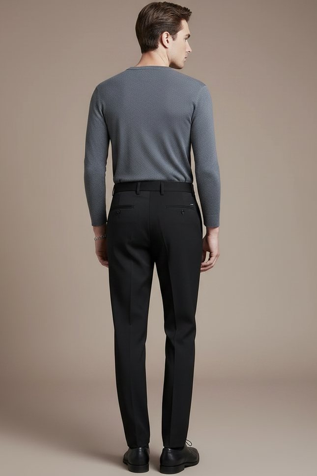 Pantalon À Pince Noir Droit Plissé Élégant Homme - Gabardine - vue 2