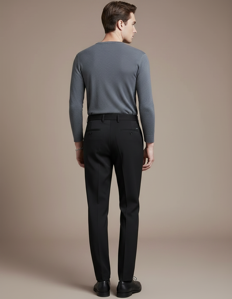 Pantalon À Pince Noir Droit Plissé Élégant Homme - Gabardine - vue 2