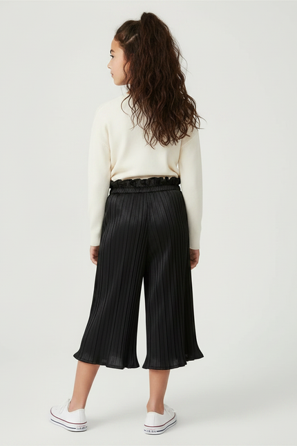Pantalon À Pince Noir Plissé Ample Fille Élégant - Polyester - vue 2