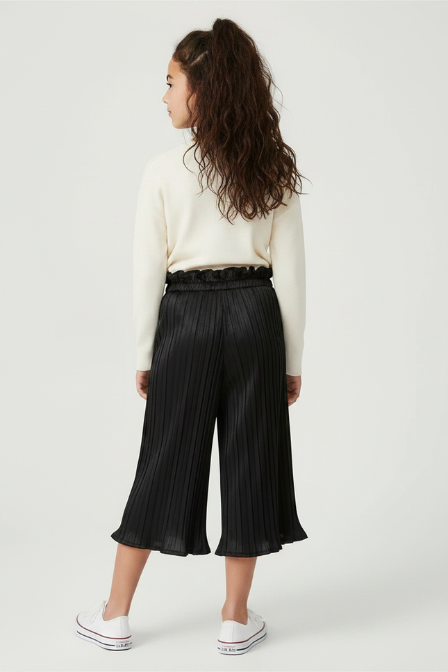 Pantalon À Pince Noir Plissé Ample Fille Élégant - Polyester - vue 2