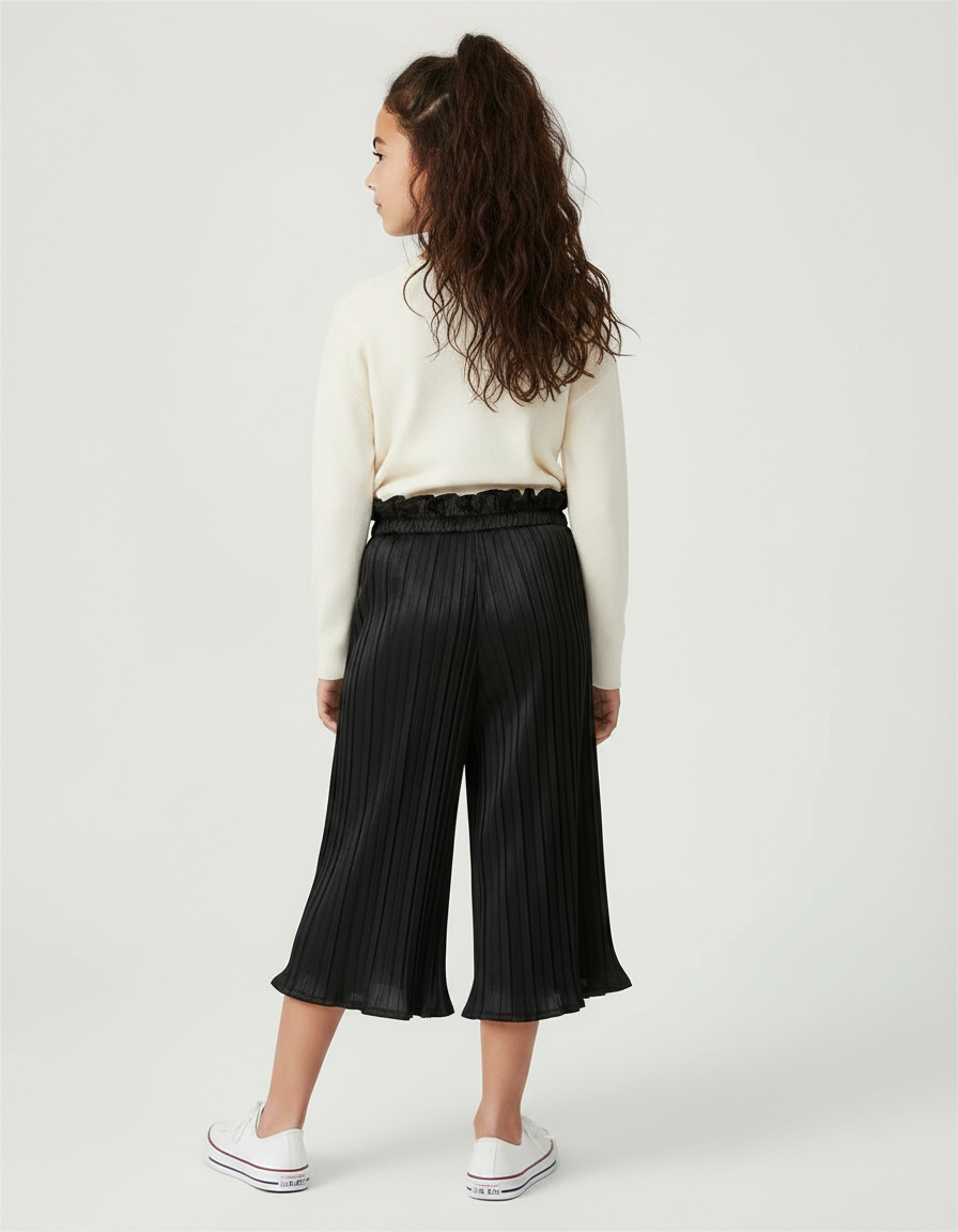 Pantalon À Pince Noir Plissé Ample Fille Élégant - Polyester - vue 2