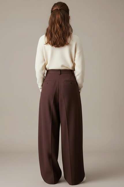 Pantalon À Pince Marron Ample Plissé Élégant Femme - Gabardine - vue 2
