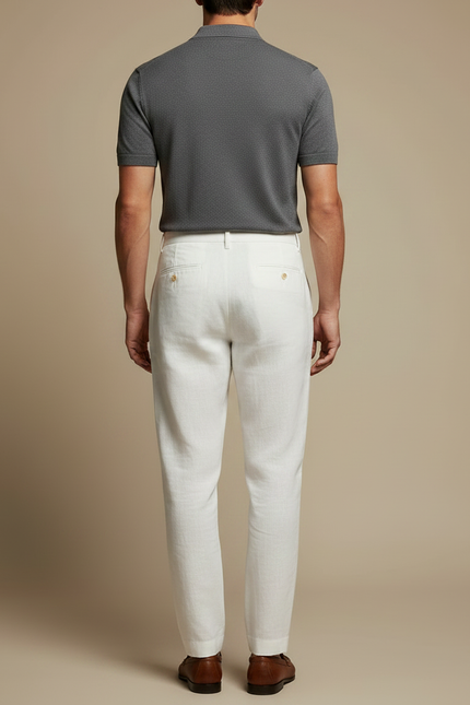 Pantalon À Pince Blanc Lin Plissé Droit Élégant Homme - vue 2