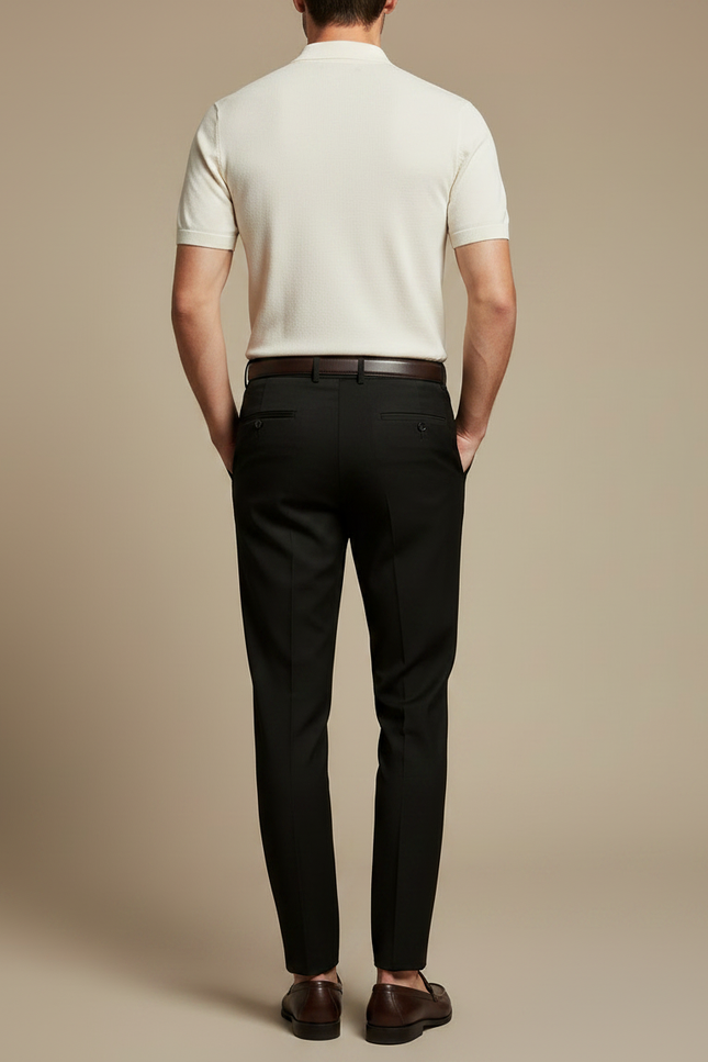 Pantalon À Pince Noir Droit Homme Élégant Plissé - Gabardine - vue 2