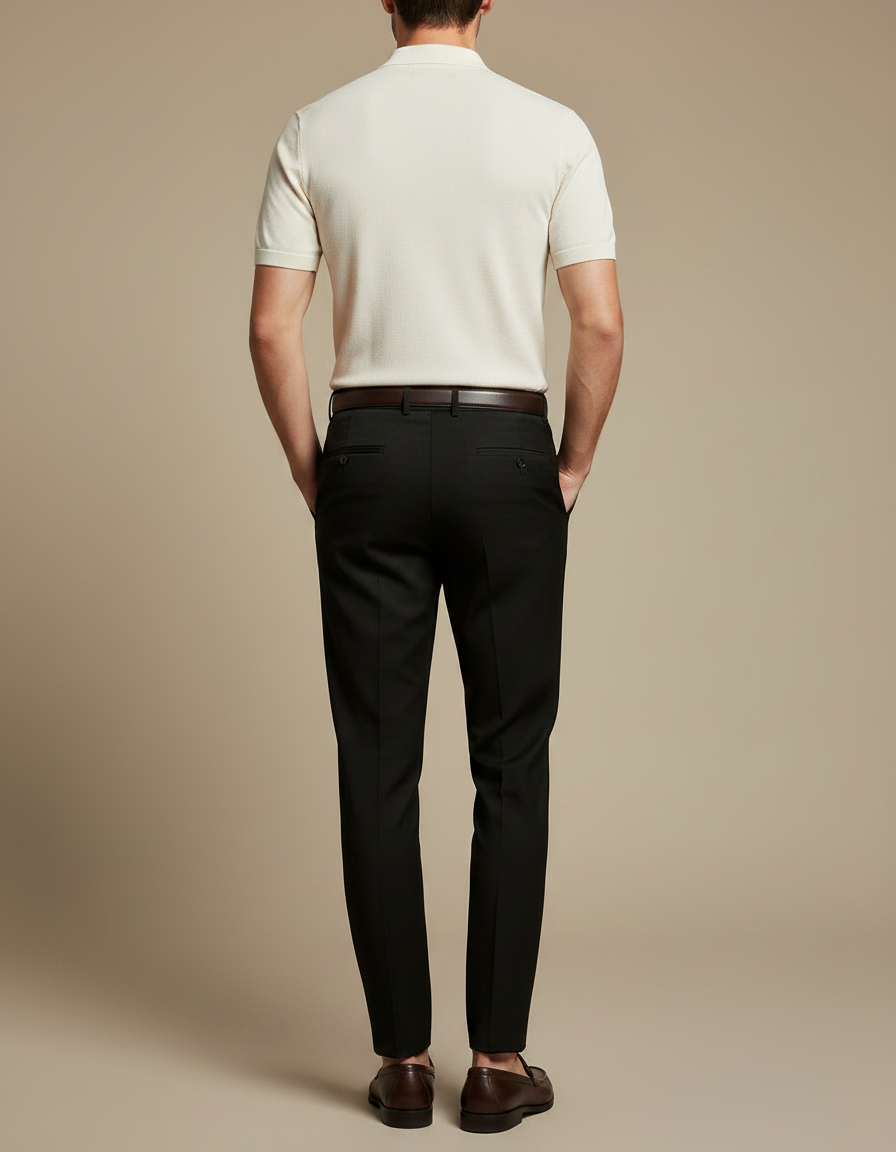 Pantalon À Pince Noir Droit Homme Élégant Plissé - Gabardine - vue 2