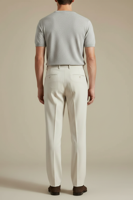 Pantalon À Pince Crème Ample Plissé Décontracté Homme - Beige Gabardine - vue 2