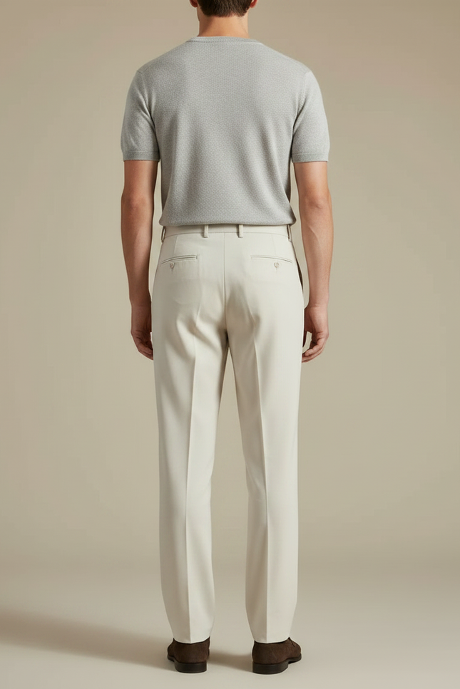 Pantalon À Pince Crème Ample Plissé Décontracté Homme - Beige Gabardine - vue 2