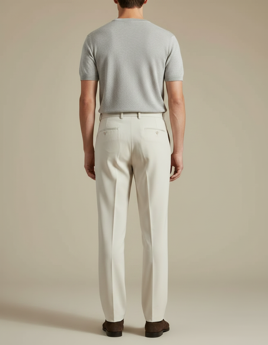Pantalon À Pince Crème Ample Plissé Décontracté Homme - Beige Gabardine - vue 2