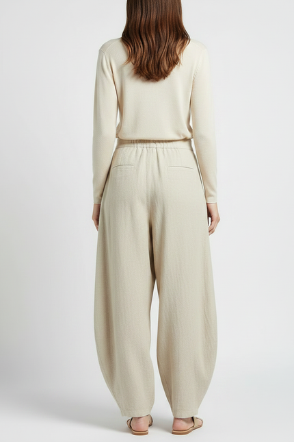 Pantalon À Pince Beige Lin Ample Plissé Élégant - vue 2