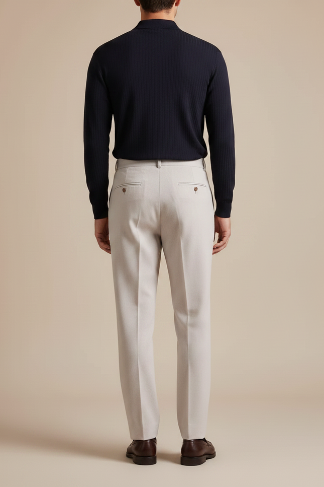 Pantalon À Pince Gris Clair Plissé Laine Droit Homme - vue 2