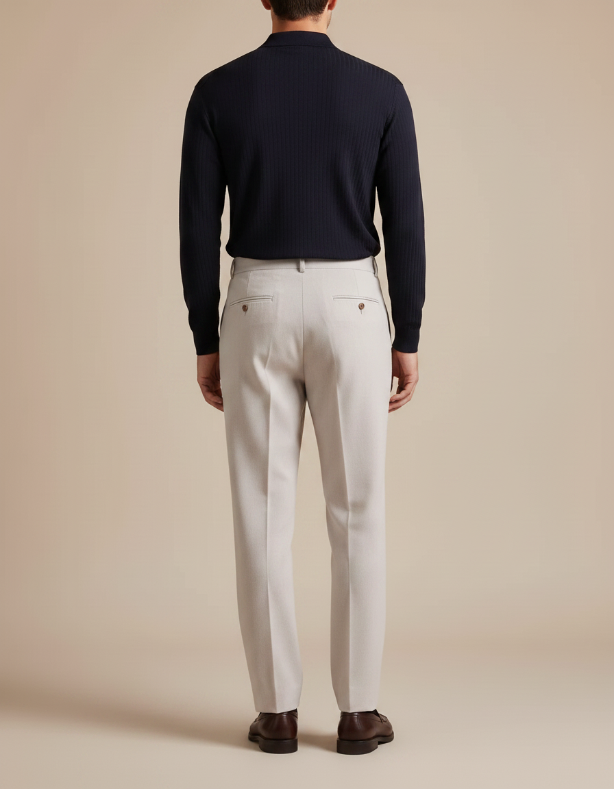 Pantalon À Pince Gris Clair Plissé Laine Droit Homme - vue 2