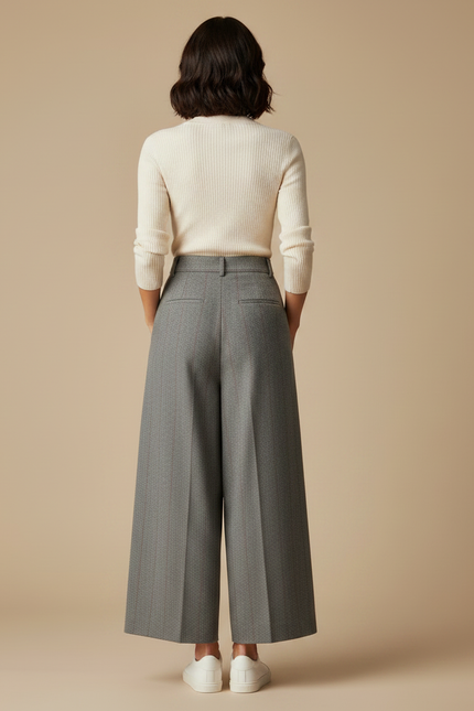 Pantalon À Pinces Femme Taille Haute - Gris Tweed - vue 2