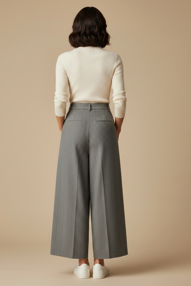Pantalon À Pinces Femme Taille Haute - Gris Tweed - vue 2