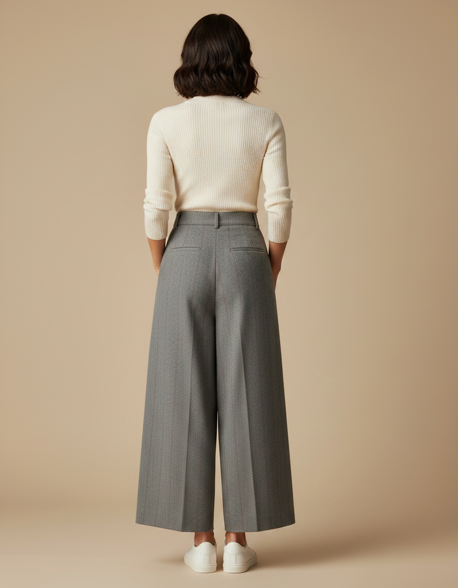 Pantalon À Pinces Femme Taille Haute - Gris Tweed - vue 2