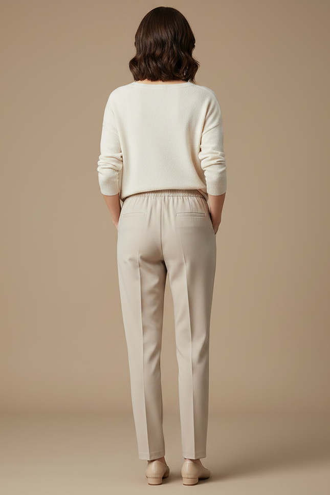 Pantalon À Pince Beige Élastique Fluide Droit Femme - Polyester - vue 2