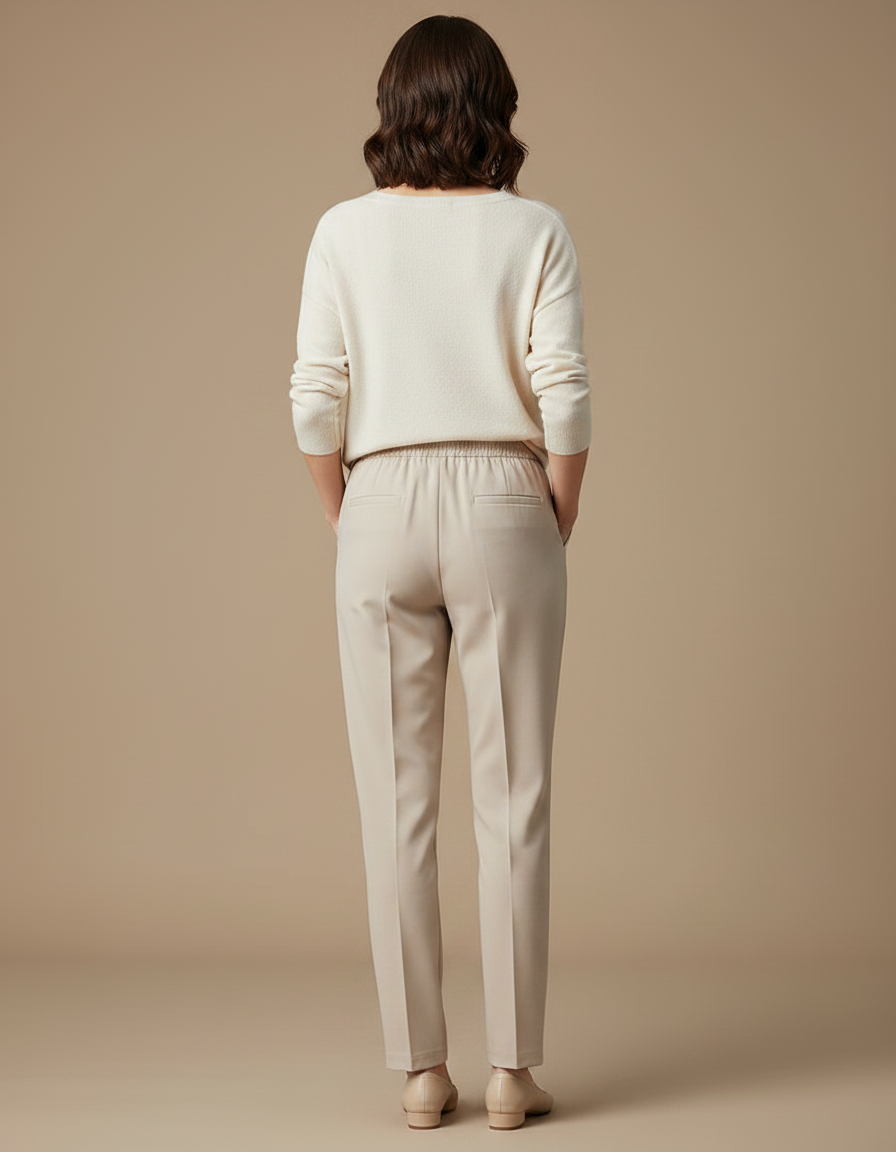 Pantalon À Pince Beige Élastique Fluide Droit Femme - Polyester - vue 2